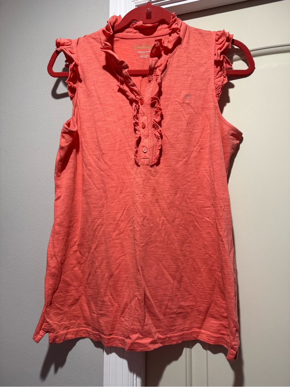 Lilly Pulitzer Coral Ruffle Sleeve Henley Tank